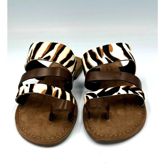 Real Leather Flats Animal Print Toe Loop Very Volatile Jenika Sandals Brown s 8 - Picture 5 of 14
